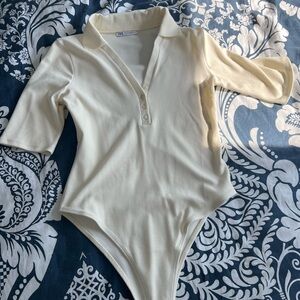 Zara Cream Textured Knit Bodysuit